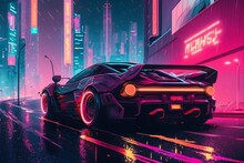 Epic Race Car Racing Through A Cyberpunk City | Race Car Ai Generated Synthwave Wallpaper/background |