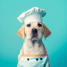 70s Style Puppy Dog Dressed In A Chef's Outfit, Generative AI