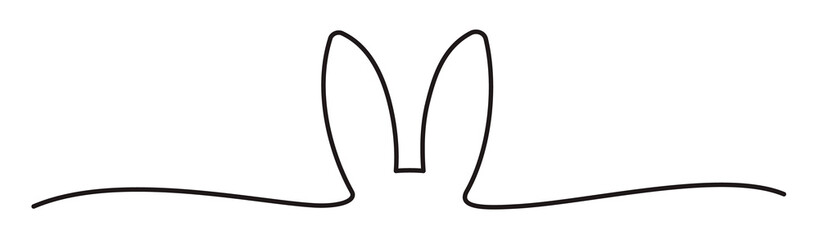 easter bunny ears line art banner in scribble style hand drawn with continuous thin line, divider sh