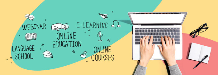 Aufkleber - Online education theme with person using a laptop computer