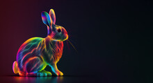 Colorful Easter Bunny Rgb On Dark Color Banner With Copy Space, Happy Easter Concept. Generative AI