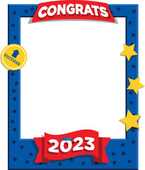Wall Mural - Vector illustration of blue frame for selfie photos graduates year 2023. Photobooth concept