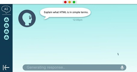 Poster - Animation of ai bot conversation and binary coding on speech bubbles