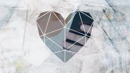Poster - Animation of geometric heart shapes cutout over mid section of caucasian woman using smartphone