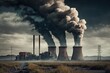 Coal-fired power plant with plumes of smoke and steam rising from the cooling towers, concept of Pollution and Energy Production, created with Generative AI technology
