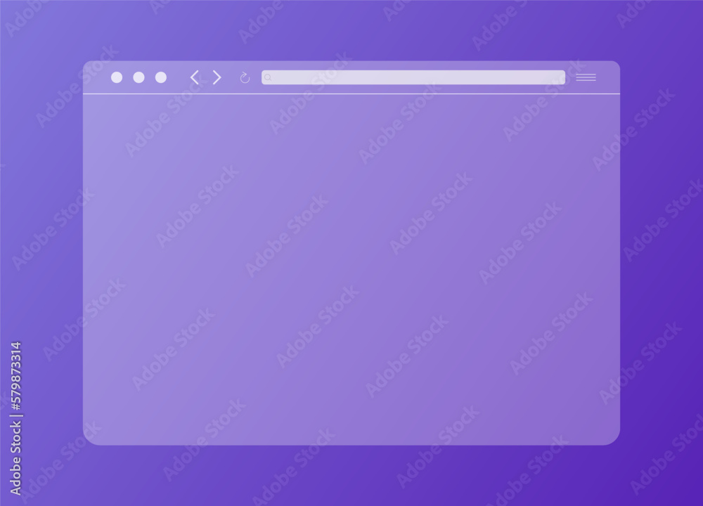 Transparent web browser mockup on purple background in modern flat design. Computer blank template frame. Isolated design. Vector illustration