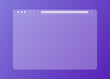 Transparent web browser mockup on purple background in modern flat design. Computer blank template frame. Isolated design. Vector illustration