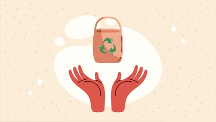 Poster - eco friendly sack with recycle arrows animation