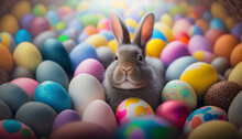 Joyful Bunny In A World Made Of Easter Eggs - Generative Ai	