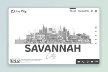 Savannah, Georgia, USA Architecture Line Skyline Illustration. Linear Vector Cityscape With Famous Landmarks, City Sights, Design Icons. Landscape With Editable Strokes.