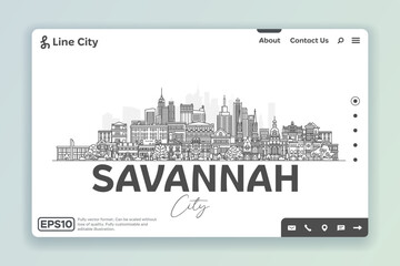 Poster - Savannah, Georgia, USA architecture line skyline illustration. Linear vector cityscape with famous landmarks, city sights, design icons. Landscape with editable strokes.