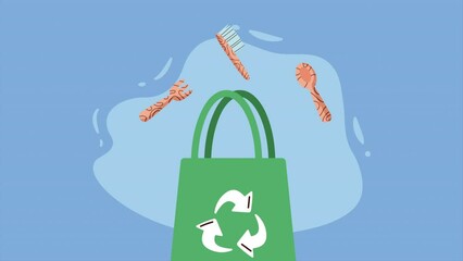 Sticker - green ecology bag with recycle arrows animation