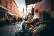 Explore The Hyper-detailed European Street Markets With Unreal Engine 5's Attention To Detail, Ultra-wide Angle, And Depth Of Field Visuals , Generative Ai