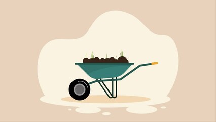 Wall Mural - green wheelbarrow gardening tool animation