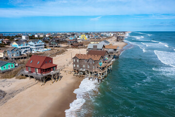 Wall Mural - Aerial View of Beach Homes in Rodanthe North Carolina in the Water at High Tide