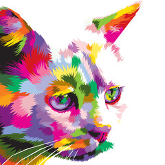 Wall Mural - colorful cat head icon on pop art style