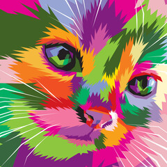 Wall Mural - close up of face beautiful cat on wpap style