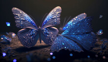 Generative AI Of A Butterfly With Blue Wings On A Black Background