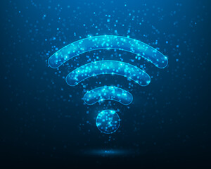 wifi internet communication digital technology on blue background. high wifi network symbol dot and line. vector illustration fantastic hi-tech technology.