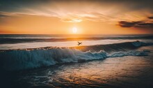 A Lone Surfer Catching A Wave At Sunset Unsplash Sunset On The Beach  Generative AI
