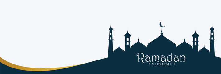 Islamic greeting of holy month ramadan kareem banner design with mosque silhouette illustration