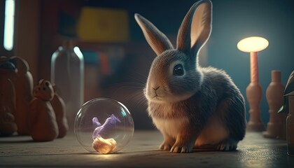 magical rabbit digital art illustration, Generative AI