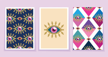 modern abstract set cards esoteric eye , all-seeing eye magic, occult symbol sign , sacred art templ