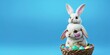 Easter bunny in a basket with eggs and another bunny attached to the back, Generative AI