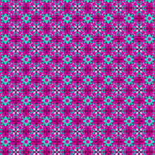 Abstract Geometric Checkered Pattern Vibrant Green, Pink, Magenta And Purple Floral Mosaic Motifs