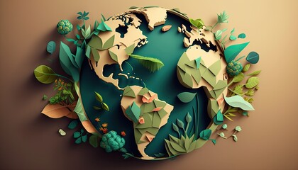 Wall Mural - Earth Day: A Vibrant Eye-Catching Background Design Template of Earth in Shape of Beautiful Artistic Plants Perfect for Environmental Wildlife Projects (generative AI