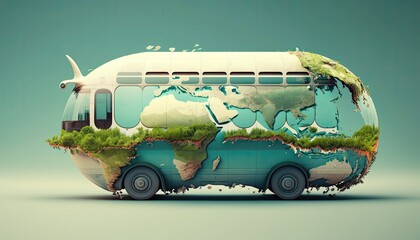 Wall Mural - Earth Day: A Vibrant Eye-Catching Background Design Template of Earth in Shape of Beautiful Artistic Public transportation Perfect for Environmental Wildlife Projects (generative AI