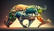 © Get Stock - Earth Day: A Vibrant Eye-Catching Background Design Template of Earth in Shape of Beautiful Artistic Animals Perfect for Environmental Wildlife Projects (generative AI