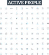 Active people vector line icons set. Active, People, Athletic, Energetic, Dynamic, Vigorous, Bustling illustration outline concept symbols and signs