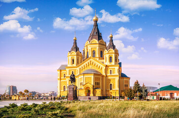 cathedral of alexander nevsky on the strelka and monument, nizhny novgorod