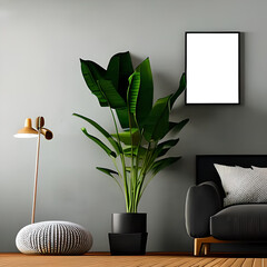 Wall Mural - Living room interior mockup, furniture and decorative trendy flower and plants, white sofa and armchair, natural elements and minimalism 3d render . AI Generative