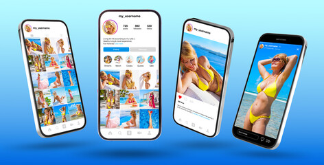 Wall Mural - sample design of social media content pages on mobile phones