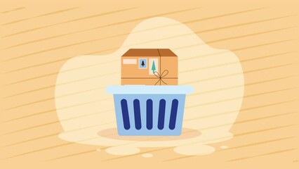 Wall Mural - shopping basket market with box animation