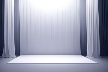 3D display podium white background. Luxury flying cloth in motion. Glamour minimal pedestal for beauty, cosmetic product presentation. Feminine copy space template, luxury curtain, studio 3d ... See M