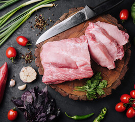 Wall Mural - Raw pork neck meat cuts with spices