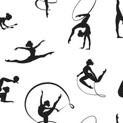 Wall Mural - Seamless pattern of aesthetic gymnastics girls