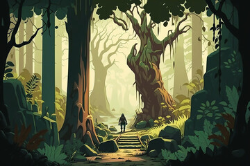 Wall Mural - A painting of a path through a forest, a detailed matte painting, environmental art, 2d game art, background generated ai