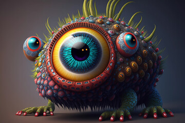 Wall Mural - Cute one eye monster, AI generated