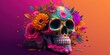 colorful skull on vivid pink background, day of the dead, dia de muertos, Generative AI