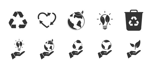 Collection of recycling, ecology green symbols