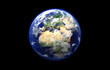 © Cobalt - Earth planet isolated on black. Science fiction fictional cosmic background with earth globe with NASA earth textures