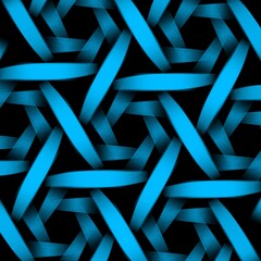 Canvas Print - Modern futuristic glowing blue geometric shapes repeat pattern design with hexagons on black background 