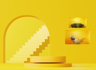 Wall Mural - podium staircase in the room yellow 3d render 
