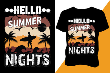 Hello summer nights Tshirt design apparel typography latest design retro design trendy