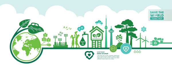 Save the world together green ecology vector illustration.