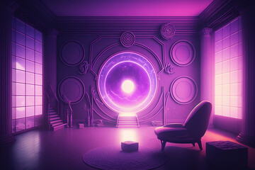 Wall Mural - imaginary room in violet light. Generative AI